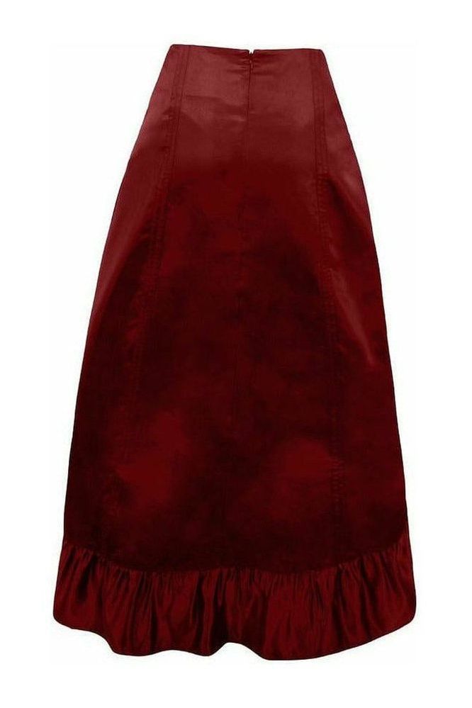 Wine Satin Hi Low Ruched Ruffle Skirt - Daisy Corsets