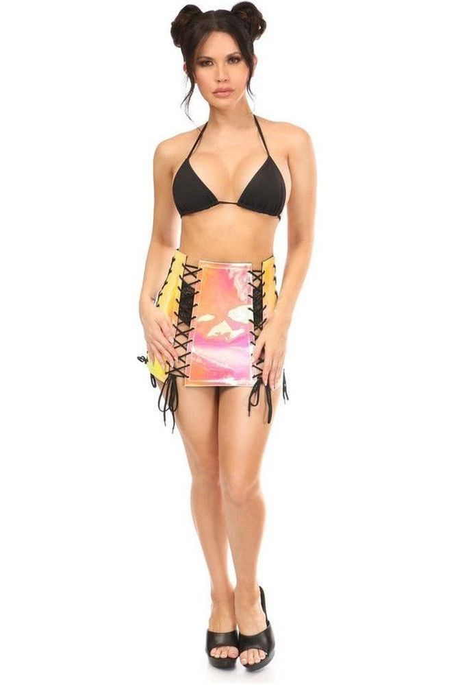 Yellow/Pink Holo Lace - Up Skirt - Daisy Corsets