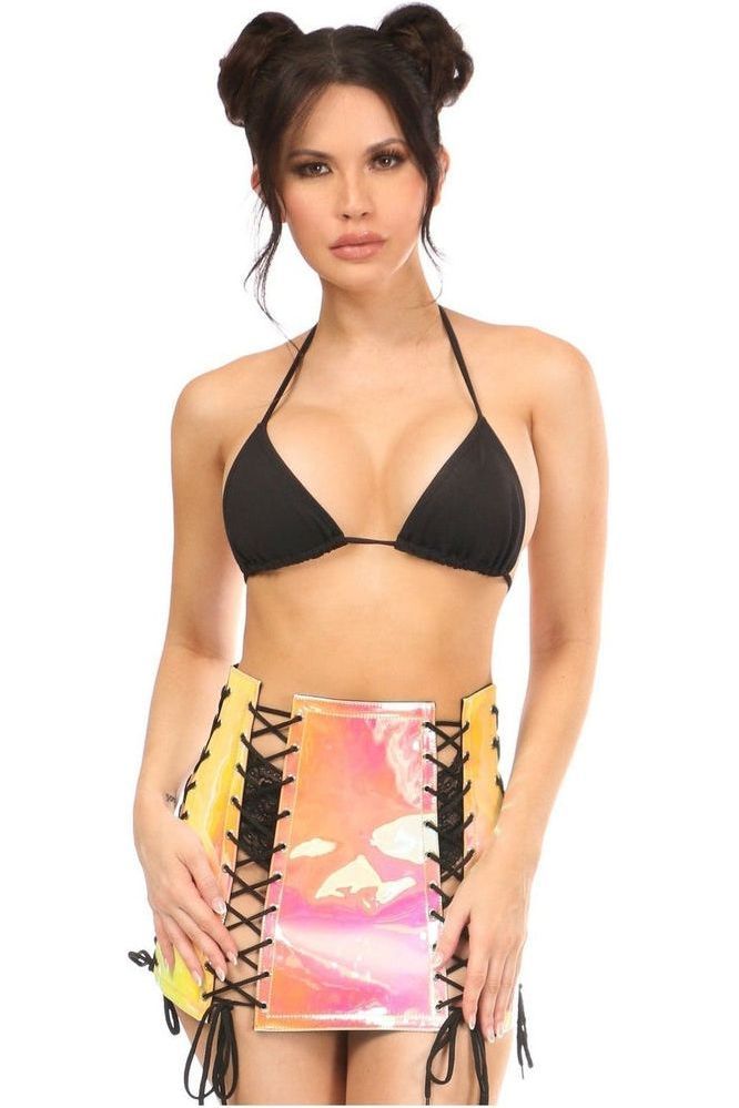 Yellow/Pink Holo Lace - Up Skirt - Daisy Corsets